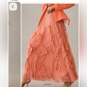Anthropologie Peach Ruffle Maxi Skirt